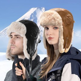 JFAN PU Winter Hat with Ear Flaps Unisex Warm Ushanka Russian Hat Windproof Ski Hat Vintage Aviator Hat for Outdoor Skating Cycling, pink