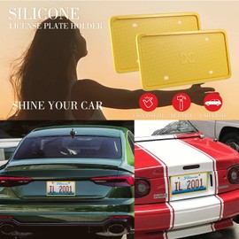 XCLPF Silicone License Plate Frame Covers 2 Pack- Front and Back Car Plate Bracket Holders. Rust-Proof, Rattle-Proof, Weather-Proof (Yellow)