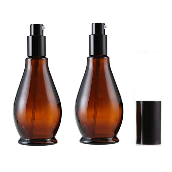 2 PCS 50ml 1.67oz Amber Glass Travel Bottles Leakproof Pump