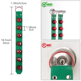 Frienda Hanging Jingle Bells 7-Bell Dog Doorbells for Door Knob Faux Leather Belts Go Outside Dog Bells Christmas Decor and Holiday Decorations, 18.7 x 1.8 x 1 Inches(Green with Red)