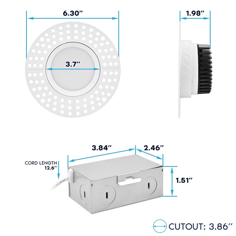LUXRITE 4 Inch Trimless LED Recessed Lights with Junction Box,