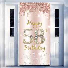 58. Geburtstag Deko Frauen, Happy 58th Birthday Door Banner Roségold, 58. Geburtstag Stoff Schild Plakat Türdekoration, 58. Geburtstag Hintergrund Banner Damen, Geburtstagsfeier Willkommensschild