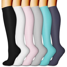 CHARMKING 6 Pairs-Compression Socks for Women & Men Circulation Best Support for Nurses, Running, Athletic,Flight Travel (Multi 35,L/XL)