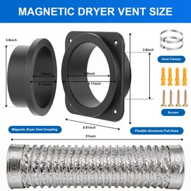 Magnetic Dryer Vent Coupling, Magnetic Dryer Vent Connector Kit, Strong Magnet Dryer Vent Quick Connect Disconnect Easy to Clean Airtight Seal 4" Exhaust Vent Hose Magnet Self-Alignment