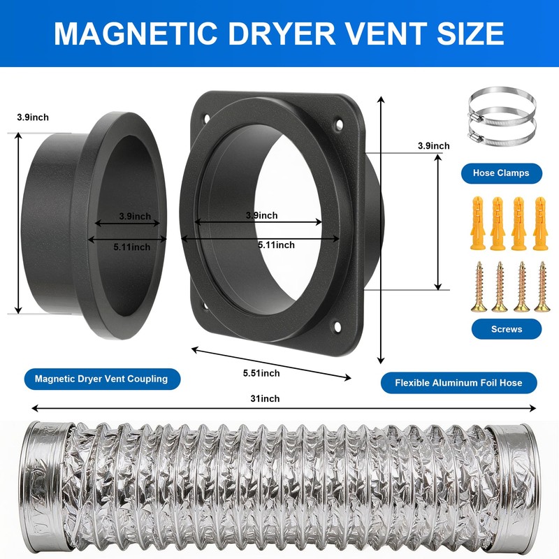 Magnetic Dryer Vent Coupling, Magnetic Dryer Vent Connector Kit, Strong