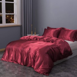 Sleepymoon Duvet Cover Set Silk Like Single Double King Super King (Red, Single)