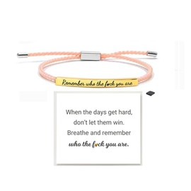 LIU JUN Remember Who The F You Are Motivational Tube Bracelet For Women, Adjustable Hand Braided Wrap Stainless Steel To My Daughter/Best Friend Inspirational Gifts Teen Girls Jewelry (Pink&Gold-2)