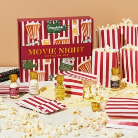 Thoughtfully Gourmet, Movie Night Popcorn Set, Includes Yellow and Mixed Popcorn Kernels, 10 Paper Bags, 5 Seasonings & Toppings