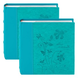 Golden State Art, Photo Album with Memo Writing Space Hold 200 4x6 Horizontal Pictures, Leather Vintage Cover (Dark Blue & Light Blue, 2-Pack)