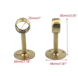 Antrader Stainless Steel Shower Curtain Wardrobe Closet Rod Holder Ceiling Mount Bracket 4 Pack, 25mm/1-Inch Dia., Gold