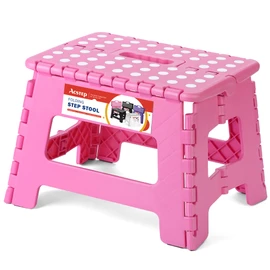 ACSTEP Acko 9 Inch Folding Step Stool - The Lightweight Step Stool is Sturdy and Safe Enough. Opens Easy with One Flip. Great for Kitchen, Bathroom, Bedroom Pink