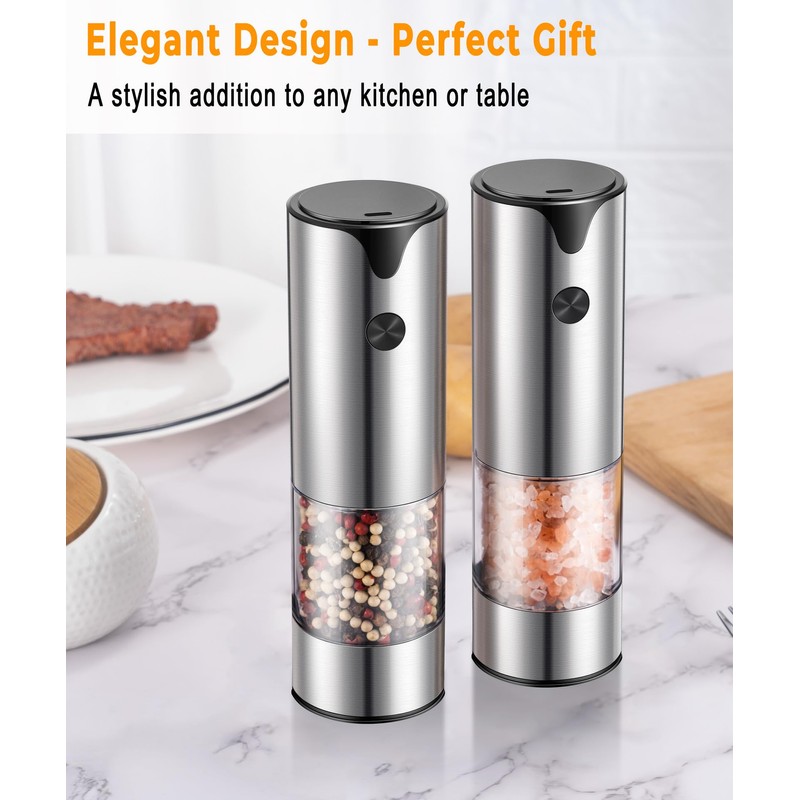 Rechargeable Electric Salt and Pepper Grinder Set - Extra Large