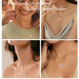 Dainty Colorful Butterfly Pendant Necklace for Women,Bohemian Acrylic Cute Butterfly Chain Necklace Retro Card Adjustable Insect Animal Necklaces Friends Female Jewelry (4 Pink-Gold Card)