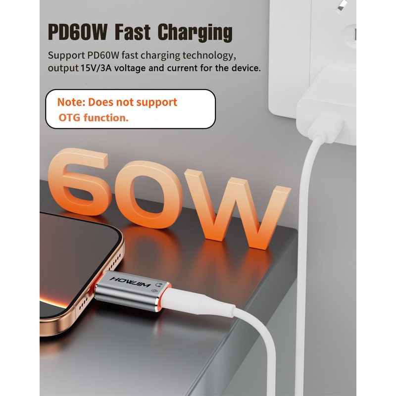 HOWJIM USB C to Light-ning Headphone Audio Adapter,PD60W Fast Charging