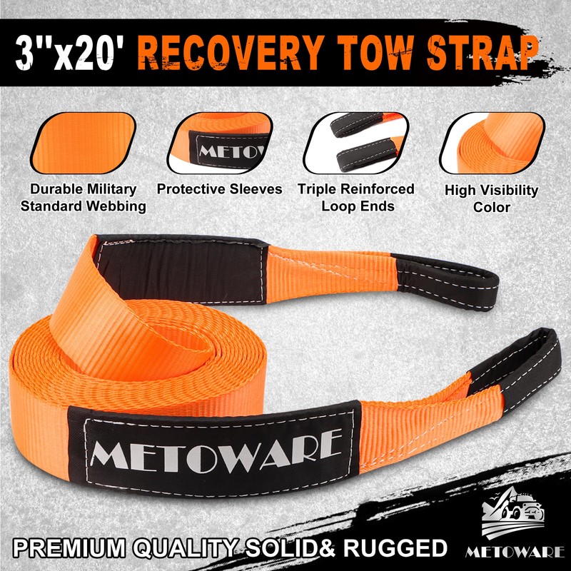 METOWARE Heavy Duty Tow Strap Recovery Kit - 3" x
