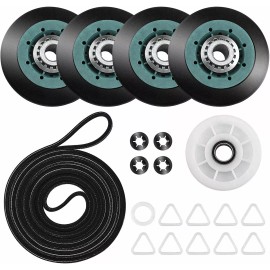 Aftermarket WGD8300SW2 Whirlpool Heavy Duty Dryer Rollers Pulley Belt Kit