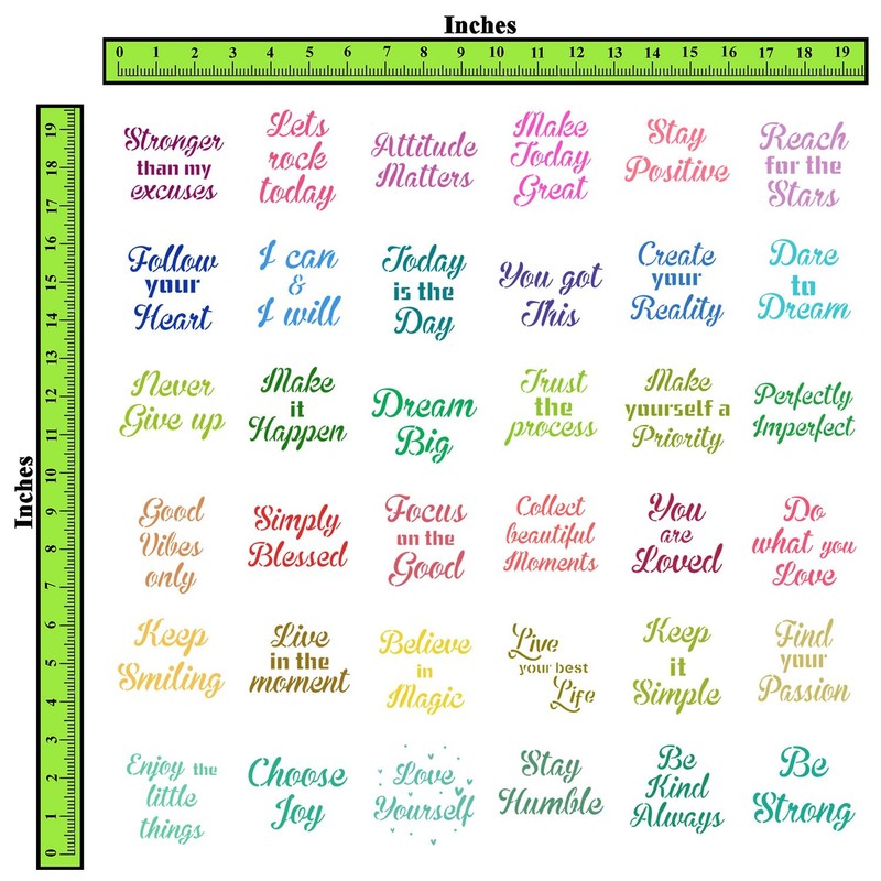 CrafTreat Reusable Inspirational Words Stencils 36 Pack 3x3 Inch for