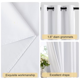 NICETOWN 100% Blackout Curtains 72 inches Long with Thermal Insulated White Liner, 52" W x 72" L, Set of 2, Thermal Insulated Privacy Window Treatment for Kitchen, 1 Panel, Pure White