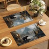 Bear Forest Mountain Placemats Set of 6, Rustic Wild Animal