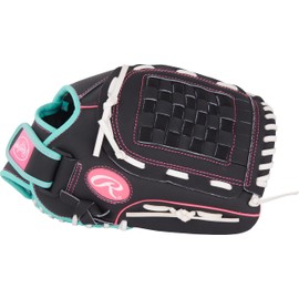 Rawlings | Sure Catch Youth Series Softball Glove | 12" | Right Hand Throw | Black/Mint/Pink