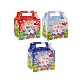 HENBRANDT 24 x Happy Christmas Medium Party Lunch Boxes for Christmas Parties Xmas Dinner Food Box Gift Box Party Favours Goodies Treats Empty Cardboard Packaging for Boys and Girls