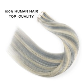 Sassina 22 Inch Invisible Tape in Human Hair Extensions Silver to Platinum Ash Blonde Thick Tape in Remy Hair Extensions 50 Gram Semi-permanent Tape in Hair Extensions 20 Pcs