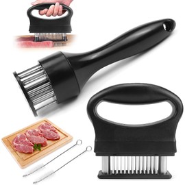 WPPQWP 2 Pieces Meat Tenderiser Stainless Steel with 2 Cleaning Brushes, Steaker Meat Tenderiser Kitchen Aid, 48 Blades + 21 Blades, for Beef and Pork (Square + Round, 2 Pieces)