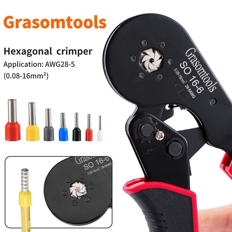 Hexagonal Crimper, Grasomtools SO 16-6 Self-Adjusting Crimping Tool and Hexagonal
