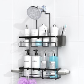 AKTECKE Shower Caddy Hanging Bathroom Organizer: Rustproof Shower Shelf for Inside Shower - No Drilling Shower Racks Over Showerhead - Bath Shower Shelves Rack for Shampoo Soap Black