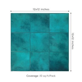 Peel and Stick Backsplash Tiles, 10 Sheets Blue Costa Faux Spanish Handmade Tile for Kitchen, Bathroom, Wall Tile (12" × 12")