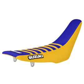 Enjoy MFG 1989-1992 SUZUKI RM 125 250 gripper seat cover YELLOW/BLUE/YELLOW #146 LOGO