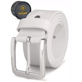Cartvelli Premium Men's Carbon Leather Belt - Made in Germany with Gift Box - Genuine Leather Belt 40 mm, Carbon White