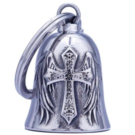 Motorcycle Bells - Bicycle Bells for Men, Stainless Steel can Bring Good Luck and Peace to Motorcycle Accessories (Cross Black Silver) (Winged Cross-Sliver)