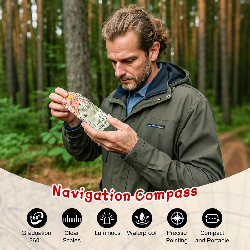 Flintronic Navigation Compass, Hiking Compass with Luminous Function, Waterproof Pocket