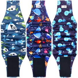 Grecle Reusable Dog Diapers Male 3Pcs, Premium Washable Belly Bands for Male Dog Large, High Absorbing Male Dog Wraps for Doggie Puppy in Incontinence, Excitable Urination and Training(Seafloor,L)