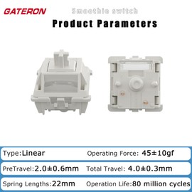 Gateron Smoothie Linear Keyboard Switch,5-pin 40gf Dual-Stage Spring Factory Pre-lubed Full POM Key Switches, for Mechanical Gaming Keyboards(72pcs)