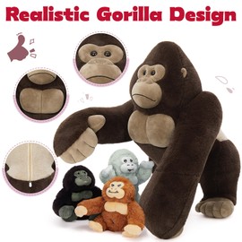 MorisMos 4-Piece Gorilla Plush Toy Set, 50 cm Large Gorilla Cuddly Toy XXL with 3 Babies in the Belly, Birthday Christmas Gift for Boys Children