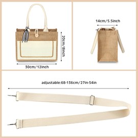 Silkfly 12 Packs Jute Burlap Tote Bags 11.81x7.87x5.51 Inches Burlap Beach Bags with Handles Nice Gift for Women Mom (White)