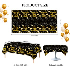 HFBOBP 2 Pack 70th Birthday Tablecloths,54 x 108 inch Disposable Black and Gold Plastic Waterproof Rectangular Table Covers for Men’s Christmas Party Decorations
