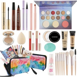 Set de Maquillaje Completo para Adolescentes - Incluye Paleta, Base, Máscara, Lápiz de Cejas y Más. Ideal para Viajes y Regalos en Cumpleaños, Navidad y Otras Festividades. Perfecto para Novatas y Expertas.