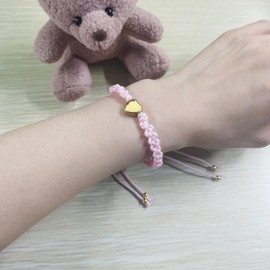 Pink Hand-woven Bracelet Heart-shaped Charm for Lady Girlfriend Daughter Adjustable Bracelet
