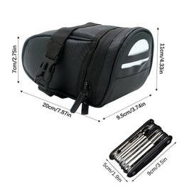 Fyfjur Saddle Bags for Bicycle, Waterproof Bicycle Bag, Small Saddle with Inner Mesh Bag and with 16-in-1 Multitool Bicycle, Reflective Saddle Bag, Road Bike Seat Bag (18 x 10.5 x 9.5 cm)