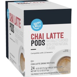 Happy Belly Tea Pods with 2.0 K-Cup Brewers, Chai Latte, 24 Count, Pack of 1