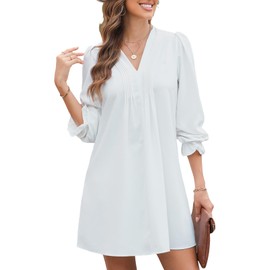 Dokotoo Women's Long Sleeve Elegant Plain A-line Ruffle Sleeves V-Neck Midi Dress Party Dress Casual Dress Dating Dress Summer Dresses Ruffle Dress S-XXL, White