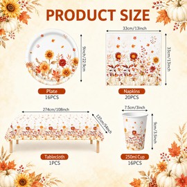 YESAH 53 Pcs Sunflower Party Tableware Set for 16 Guests, Autumn Decor