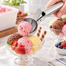 Stainless Steel Ice Cream Scoop with Trigger – Dual-Purpose Fruit & Watermelon Ball Scooper for Desserts