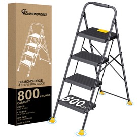 Step Ladder Foldable Folding Stool - for Home Adults Kitchen 4 Stepping Extension Tall Heavy Duty with Handrails - Closet Stepstool Stair Ladders Extendable Stepladder for Indoor House 800Lbs