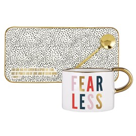 Creative Brands Faithworks-Slant Collections Ceramic Mug Spoon and Tray Set, 3-Pieces, Fearless