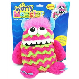 Lizzy LARGE WORRY MONSTER Kids Soft Plush Teddy Eats Worry Notes Feed It Gift 35 cm (Pink And Green)