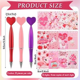 Sayglossy 72 Pcs Valentine's Day Heart Shaped Pens and Mini Valentines Day Notepads Set Include 36 Heart Ballpoint Pens Black Ink and 36 Valentine's Spiral Notebooks for School Wedding Students Gifts